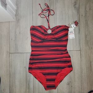 Michael Kors Size 10 red navy logo Swimsuit